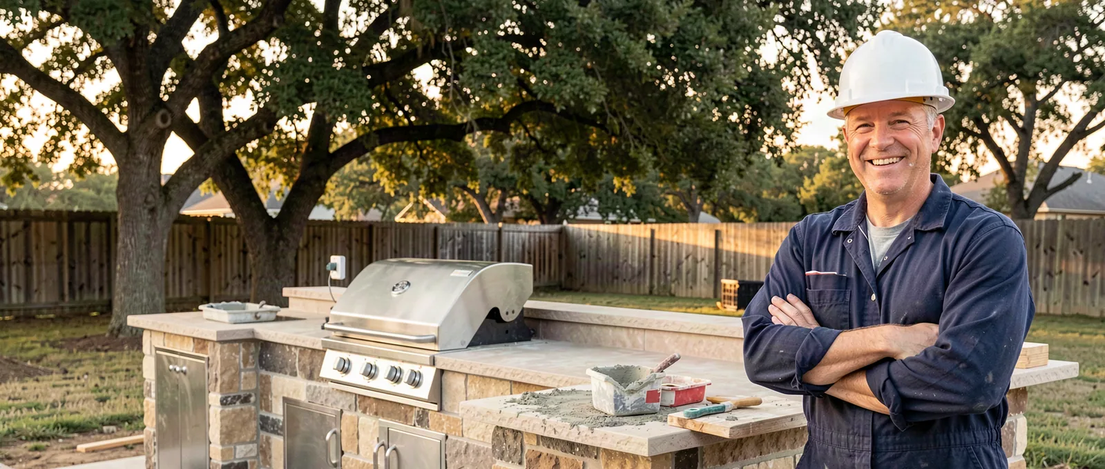 Outdoor kitchens contractor on a job site in Austin, TX